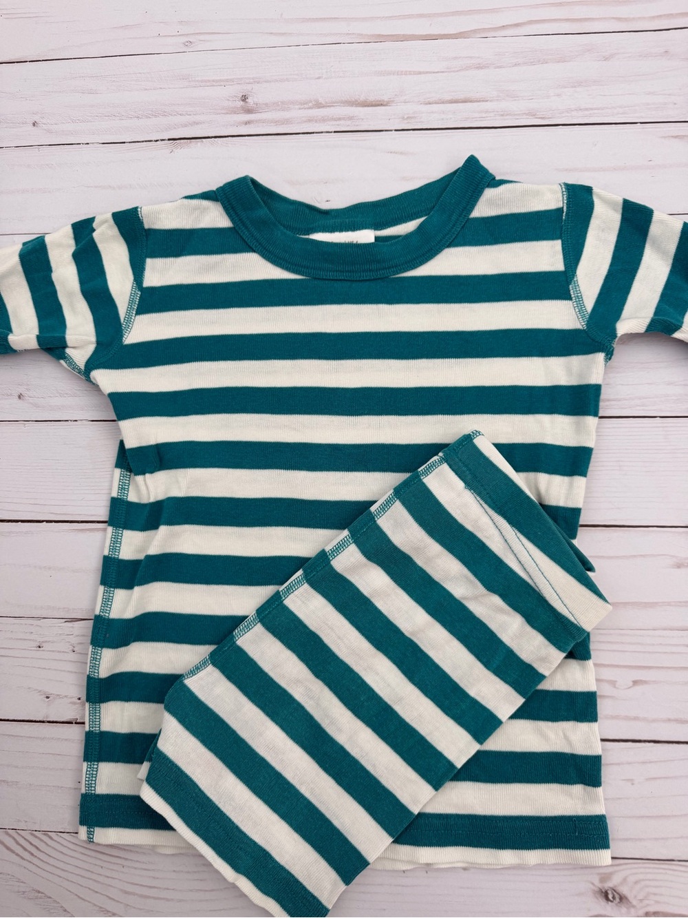 Hanna Andersson Teal and White Striped Kids Pajama Set